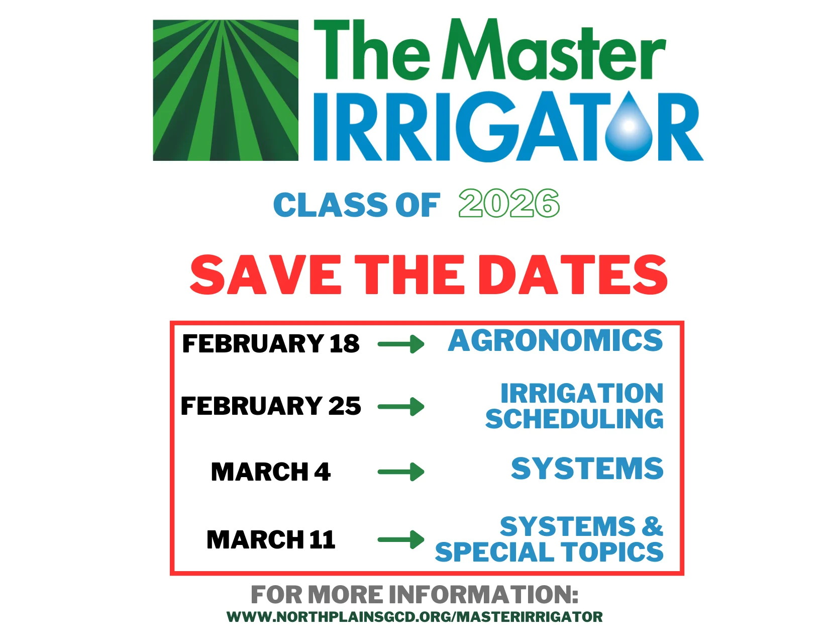 Save The Dates 2026 The Master Irrigator Program logo